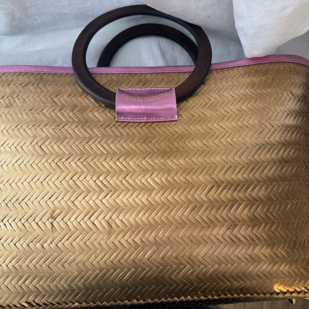 Frances Valentine Large Gold and Pink Shopper Basket Purse Kate Spade - Picture 9 of 12